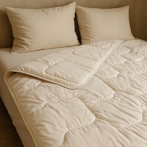 KOŁDRA LETNIA 180x200 WEŁNA OWCZA ECRU