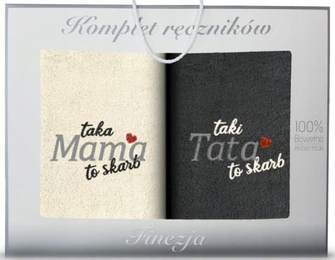 Komplet ręczników 2x70x140cm MAMY DLA TATY ecru/grafit