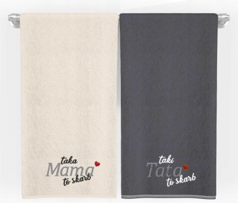 Komplet ręczników 2x70x140cm MAMY DLA TATY ecru/grafit