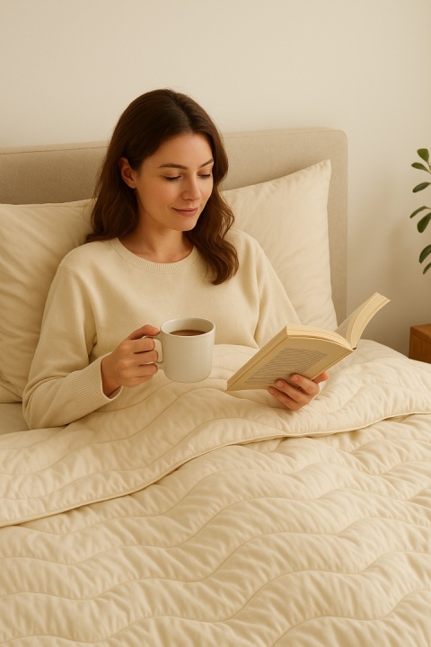 KOŁDRA ZIMOWA 140X200 CM WEŁNA OWCZA ECRU