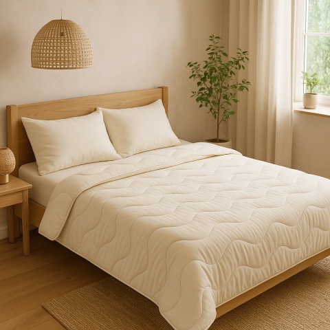 KOŁDRA ZIMOWA 200X200 CM WEŁNA OWCZA ECRU