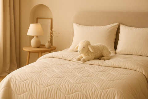 KOŁDRA CAŁOROCZNA 220X200 CM WEŁNA OWCZA ECRU