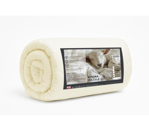 KOŁDRA CAŁOROCZNA 220X200 CM WEŁNA OWCZA ECRU